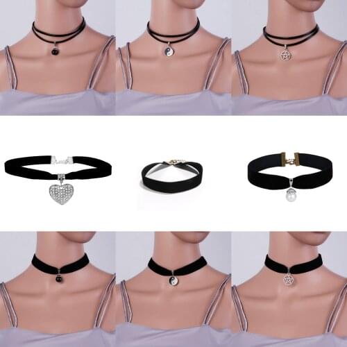 Fashion Black Velvet Choker Necklace 90s Plain Ribbon Gothic Round Burlesque Rope Chain Statement Jewelry Retro for Women