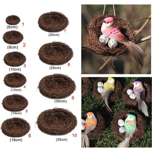 PetsOla 6cm-35cm Handmade Vine Brown Bird Nest House Canary Twig Home Nature Craft Holiday Decoration Miniature Fairy Garden