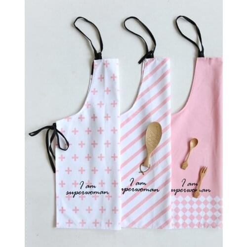 Pink cotton apron couple models fashion kitchen home cooking baking couple aprons