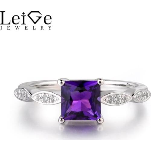 Leige Jewelry Purple Color Natural Amethyst Square Cut Gemstone Fine Design Mothers Day Gifts February Birthstone 925 Silver