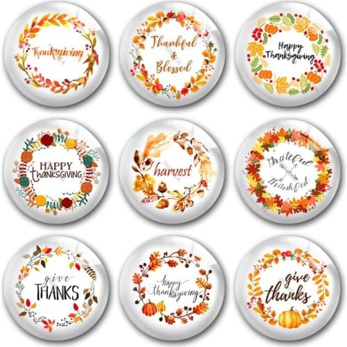 Handmade Thanksgiving Wreath Autumn Harvest Round Photo Glass Cabochons Demo Flat Back DIY Jewlery Making Findings Accessory