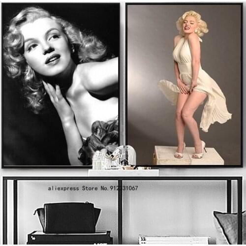 Famous Marilyn Monroe Vintage Posters and Prints Black and White Canvas Painting Wall Art Pictures for Living Room Home Decor