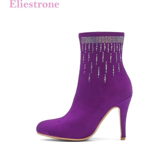 Brand New Glamour Purple Green Women Ankle Boots Flock Lady Fashion Shoes Super High Heel Plus Small Big Size 11 32 43 48