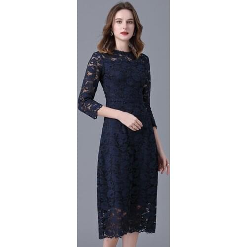 Taoyizhuai Brand lace dress womens spring and autumn dress new French medium length dress slim fit below the knee casual skirt