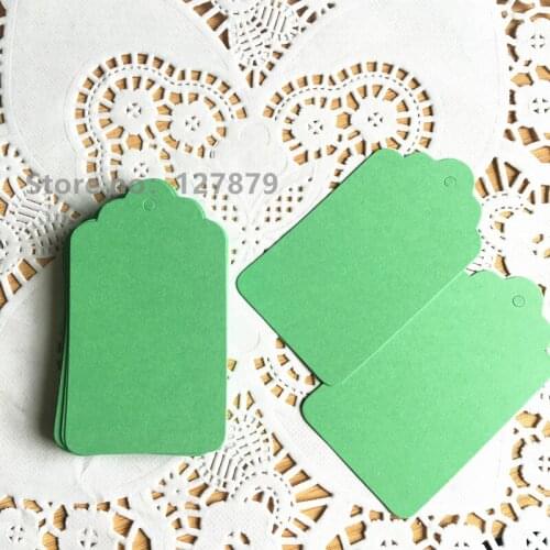 100pcs/lot 4x7cm Green Kraft Paper Wedding Note Tags Lace Scallop Head Label Luggage DIY Blank Price Gift Hang Tag