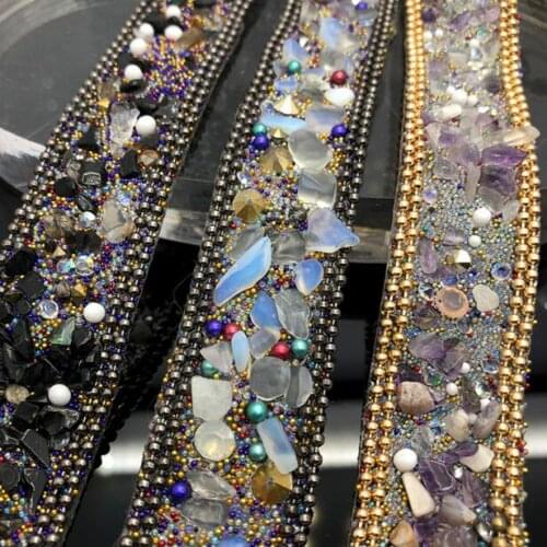 2yards New Beaded Rhinestones Lace Trim Chain Iron on Hotfix Crystal Reel Chain Costume Applique Embellishment Sewing Supplies