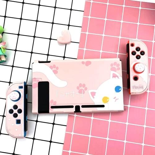 2021 New Cute Kawaii Cat Pink Hard Protective Case Cover for Nintend Switch Console JoyCon Housing Shell Waterproof Dropshipping