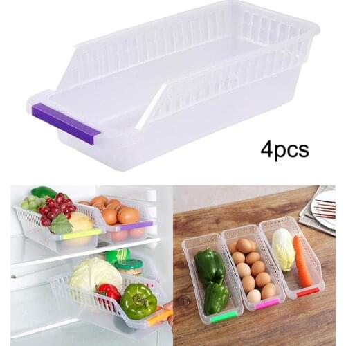 4 Pack Refrigerator Organizer Bins Fridge Organizers for Freezer,Kitchen,Countertops,Cabinets Clear Plastic Pantry Storage Rack