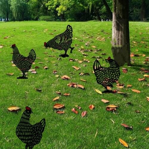 5pcs Acrylic Hen Silhouette Art Garden Stakes Hollow Animal Rooster for Gardens Yard Lawn Decoration
