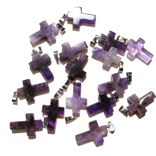 5 PCS Natural Stone Cross shape Amethysts Pendants Lucky Stone Crystal Pendant for Jewelry Making Diy necklace accessories