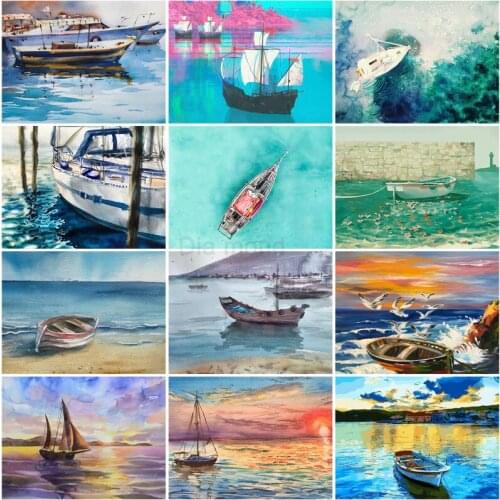 5D Diy Pictures of Rhinestone Oil Style Sailboat Ocean Dusk Diamond Painting Seascape Embroidery Cross Stitch Kits Home Decor