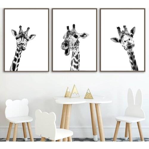 Black White Cute Giraffe Animal Canvas Poster Safari Wall Art Painting Nursery Photography Nordic Print For Baby Kids Room Decor