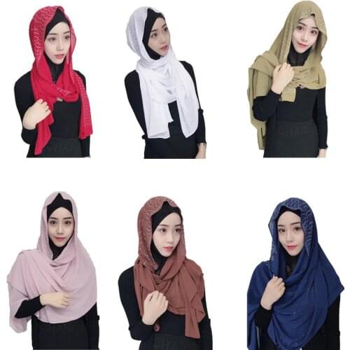 Chiffon Scarf Long Hijab Shawl Wrap Glitter Muslim Women Headwear Scarves Stoles Rhinestone Long Scarf Turban Islamic Headscarf