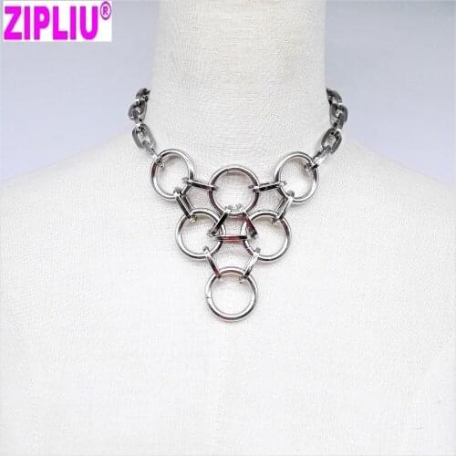 Women Fashion Handmade Chain Choker with O-ROUND punk Collar belt Necklace