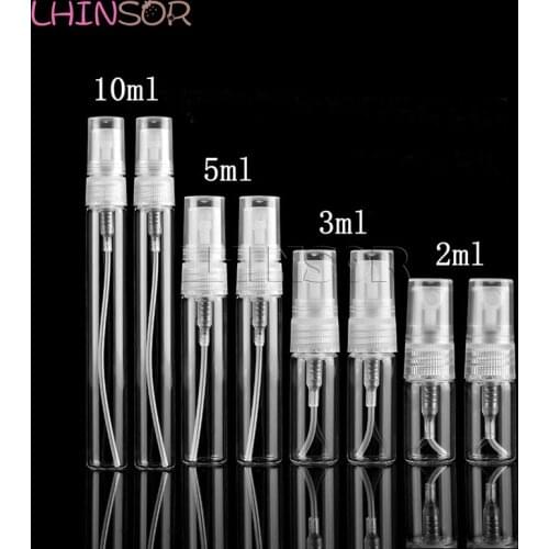50pcs/lot 2ml 3ml 5ml 10ml Sample Glass Vials Portable Mini Perfume Atomizer Refillable Bottles Clear Empty Spray Bottle