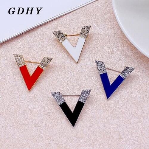 GDHY Fashion V Shape Brooches Simple V-shaped Rhinestones Zircon Brooches For Women Badge Brooch Pins Wedding Jewelry Wholesale