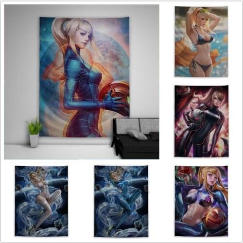 METROID Samus Aran Tapestry Art Wall Hanging Sofa Table Bed Cover Home Decor Poster