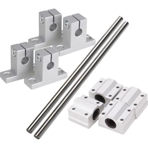 Horizontal 8mm Dia Linear Motion Ball Bearing Slide Bushing 200mm Linear Shaft Optical Axis with Rod Rail Support Set