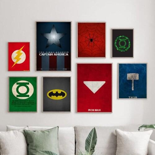 Marvel Superhero Spiderman Thor Canvas Painting Minimalist Vintage Posters Prints Pictures for Living Room Wall Art Decor Cuadro