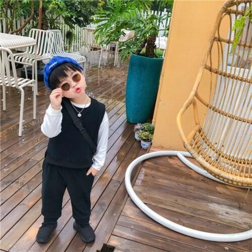 Unisex Kids Set Autumn Korean Casual Vest Pants Suit For Toddlers Childrens 2pcs Clothes 2020 Autumn Kids Clothing Suit