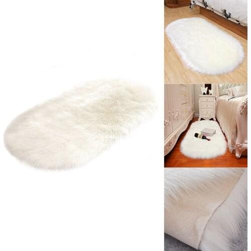 White Faux Fur Area Rugs Large Oval Artificial Sheepskin Long Hair Carpet Floor Wool Fluffy Soft Mat Bedroom