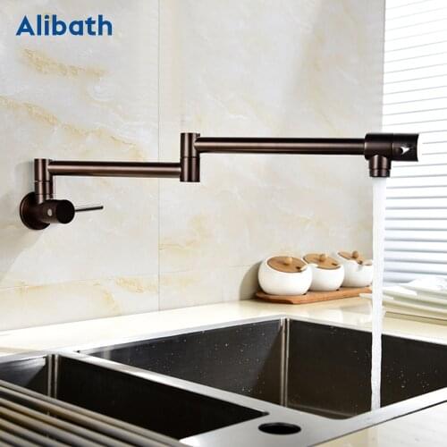 Brown Brass Pot Filler Tap Wall Mounted Kitchen Faucet Single Cold Single Hole Tap Rotate Folding Spout