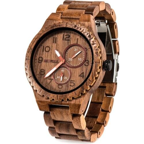 BEWELL Wooden Watch Men Quartz Date Casual Retro reloj hombre Lightweight Luminous Wood Watches for Men Relogio Masculino W154A