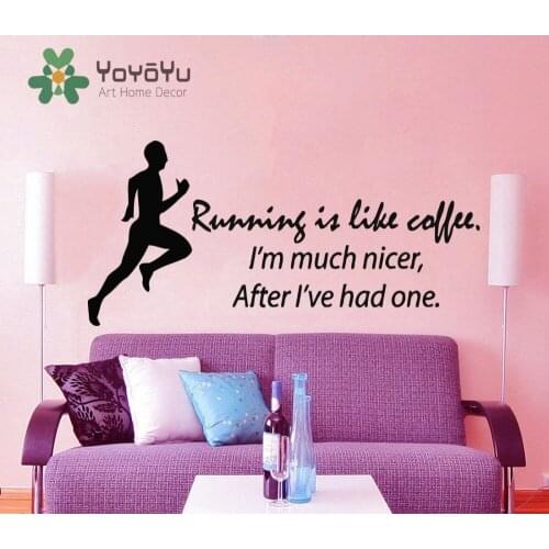 Fitness Wall Decal Quote Running Is Like Coffee Sport Stickers Boy Room Runner Vinyl Decals Bedroom Interior Decor Sticker NY-65