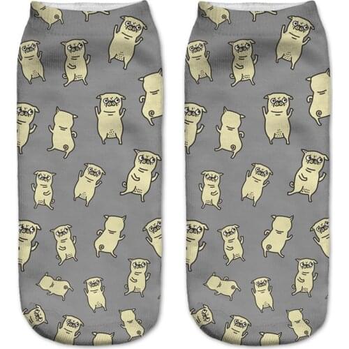 Socks women low cut animals 3D printed pugs dance dog funny new chaussette femme harajuku kawaii ankle socks calzini