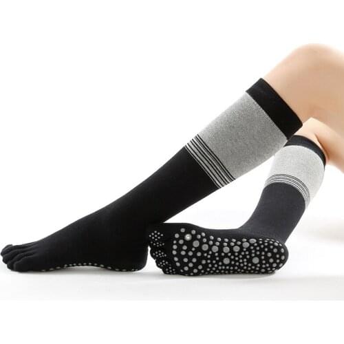 New Anti-Slip Sport Socks Women Fingers Pilates Fitness Leg Pressure Gym Five Toe Hose Cotton Colourful Elastic Long Stocking
