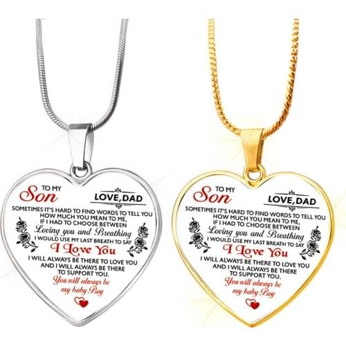 New Jewelry Necklace To My Son Daught Dad Mom Peach Heart Alloy Pendant Key Chain Butterfly Necklace Heart Necklace