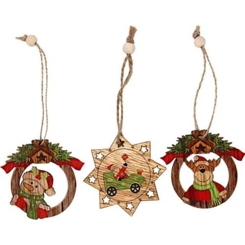 New 3Pcs Christmas Wood Snowman Deer Tree Hanging Ornament Wood Craft Decor