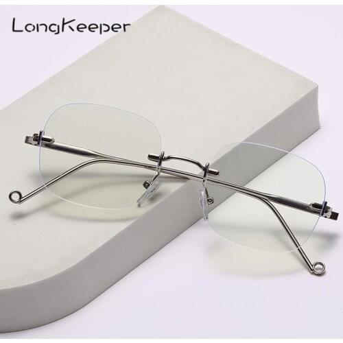 Rimless Square Anti Blue Light Glasses Frame Men Women Metal Frame Eyewear Gold Clear Lens Computer Nerd Eyeglasses Okulary