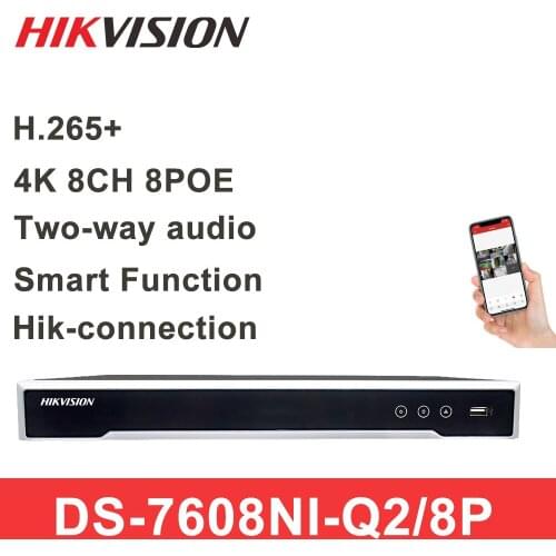 Hikvision Original 8CH 16CH 4K POE NVR DS-7608NI-Q2/8P H.265+ 8MP POE NVR for IP Camera Support Two way Audio Network Recorder
