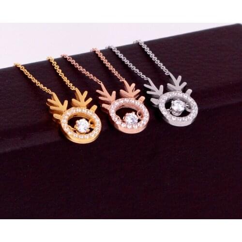 Stainless Steel Round Beating heart circle necklace Zircon Love Deer Pendant Necklaces Women Party Wedding Gift factory price