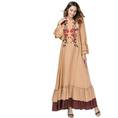 Abaya Dubai Muslim Dress Women Big Maxi Long Flare Sleeve Casual2019Fashion Floor-Length Dress Robe Vestido Musulman Mujer Q1234