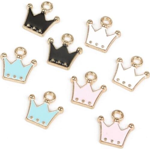 Zinc Alloy Metal Enamel Crown Shape Charm Drop Pink Blue Black White Color Pendant For DIY Earring Necklace Jewelry Findings