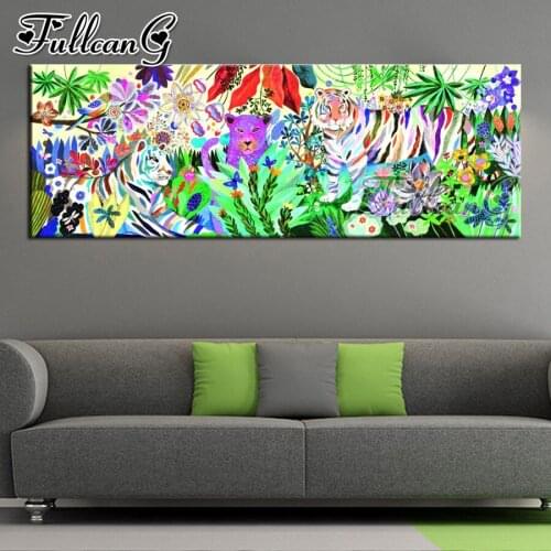 FULLCANG diy 5d full diamond embroidery rainbow tigers life large mosaic canvas painting watercolor animals decoration FC2170