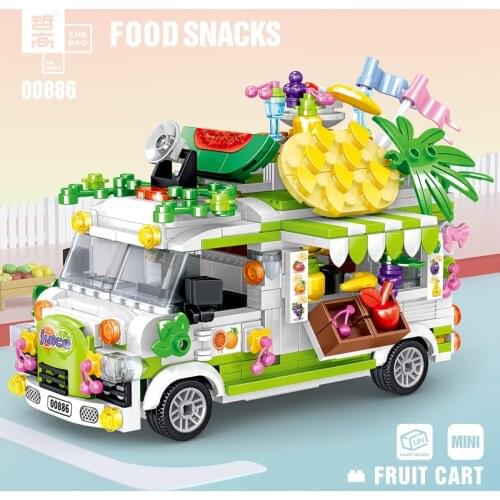 Girls Ice Cream Flowers Fruits Model Building Blocks Kits Bricks Kids Toys Racing Super City Vehicle Hot Dog Camping Car Friends