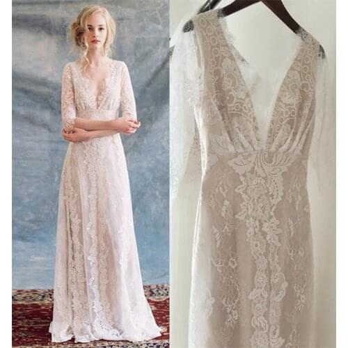 V Neck Beach Style Sweep Train Wedding Dress Elegant Lace Half Sleeve Bohemian Backless Bridal Gowns vestidos de mairee Wedding