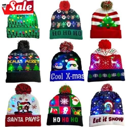 LED Christmas Hat Sweater Knitted Beanie Christmas Light Up Knitted Hat Christmas Gift for Kids Xmas 2022 New Year Decorations