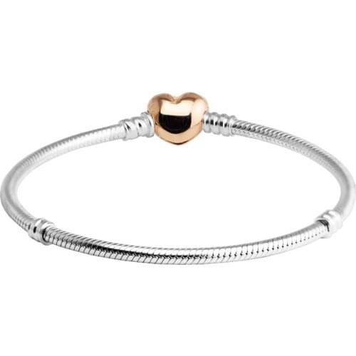 Rose Gold Heart Clasp Sterling Silver 2020 DIY Original 925 Silver Charms Bracelets For Woman