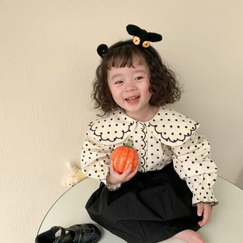 Little Girls Blouses Shirts Childrens Fashionable School Clothes 2021 Autumn White Long Sleeve Kids Girls Blouse Tops With Bow