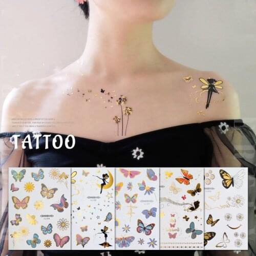 Flash Fake Waterproof Tattoos Butterfly Sunflower Daisy Temporary Women Arm Chest Tattoo Stickers Body Art Custom Tattoos