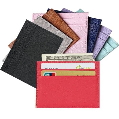Cow Leather Sweet Fashion Candy Color Business Card Holder Womens Safiano Cross Pattern Pickup Package Bus id card Case