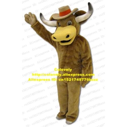 Gentlemanlike Water Buffalo Bison Wild Ox Kerbau Bull Cattle Calf Mascot Costume Long Fat White Curve Horns Small Hat No.8739