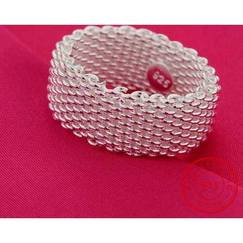 New fashion wide silver ring female Women solid 925 Sterling silver ring braided mesh ring Personalized silver jewelry wholesale