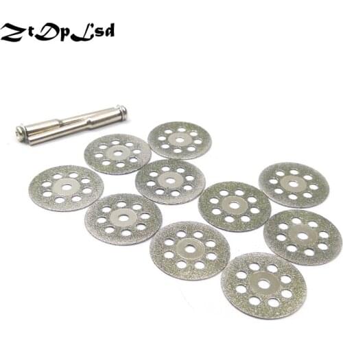 ZtDpLsd 10Pcs 22mm Mini Diamond Grinding Cutting Wheel Discs Sharpener Cut Off Saw Blade +2 Pcs 3mm Shank Rod Dremel Rotary Tool