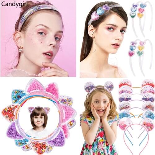 1Pcs New Kids Bling Star Sequin Quicksand Headband Childrens Lovely Glitter Hair Hoop Girls Bowknot Cat Ears Hair Accessories