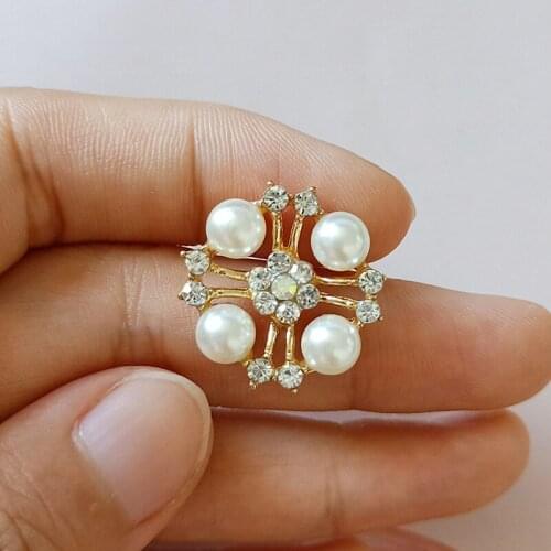 10 PCS 20mm Metal Alloy KC Gold Flowers Crystal Rhinestone Imitation Pearl Flowers Handmade Accessories For Jewelry Making